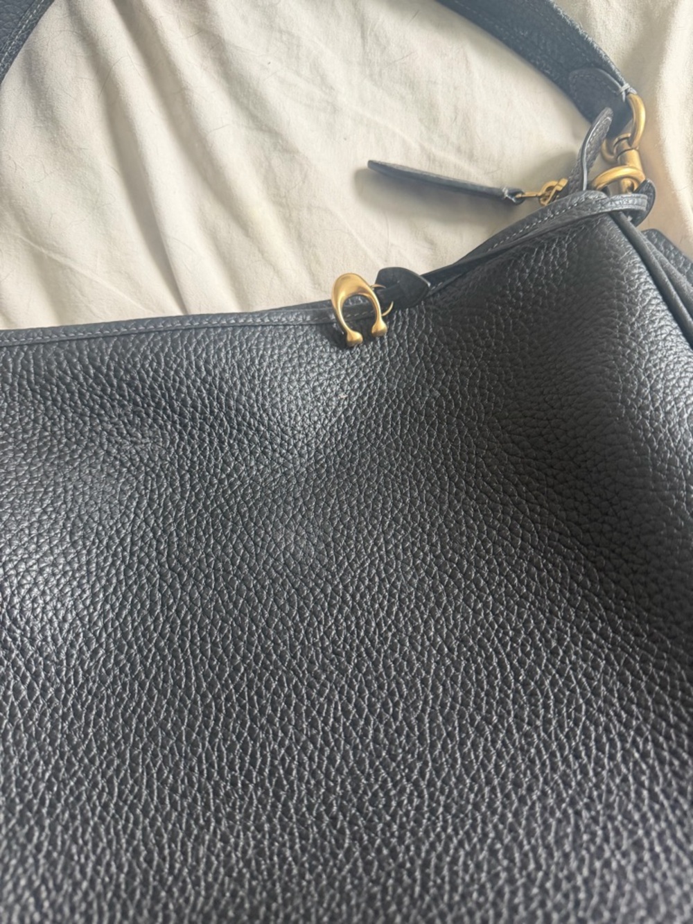 Coach Cary Black Pebbled Leather Shoulder Bag with Gold Hardware - Picture 9 of 11